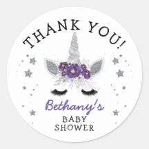 Paarse Silver Floral Eenhoorn Baby shower gunst