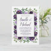 Paarse Silver Floral Engagement Party Uitnodiginge Kaart (Staand voorkant)