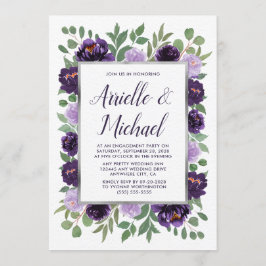 Paarse Silver Floral Engagement Party Uitnodiginge Kaart