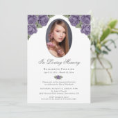Paarse Silver Floral Foto Memorial Funeral Kaart (Staand voorkant)