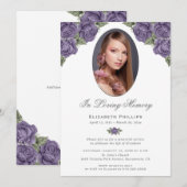 Paarse Silver Floral Foto Memorial Funeral Kaart (Voorkant / Achterkant)