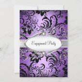 Paarse Silver Floral Swirl Engagement Party nodigt Kaart (Voorkant)