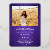 Paarse & Silver Foil Foto Afstuderen Aankondiging (Achterkant)