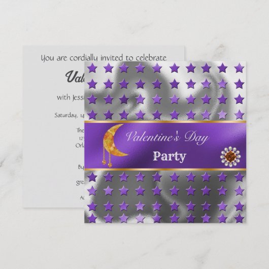 Paarse Silver Foil Glitter Oranje Moon Valentijn Kaart (Voorkant / Achterkant)