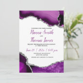 Paarse Silver Glitter Agate Wedding Kaart (Staand voorkant)