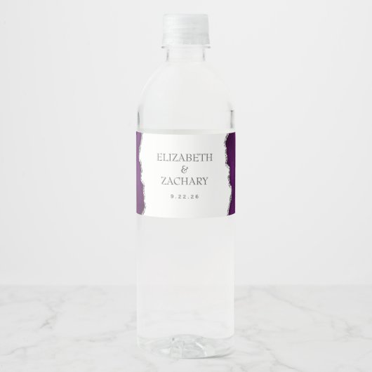 Paarse Silver Glitter Agate Wedding Waterfles Etiket (Voorkant)