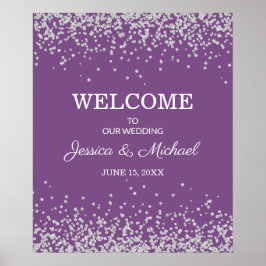 Paarse Silver Glitter Bride Groom Wedding Poster