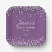 Paarse Silver Glitter Bride Name Vrijgezellenfeest Papieren Bordje (Voorkant)