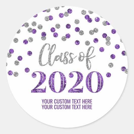 Paarse Silver Glitter Confetti Afstuderen 2020 Ronde Sticker (Voorkant)