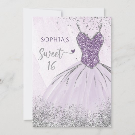 Paarse Silver Glitter Dress Sweet 16 jaar Kaart (Voorkant)