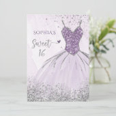 Paarse Silver Glitter Dress Sweet 16 jaar Kaart (Staand voorkant)