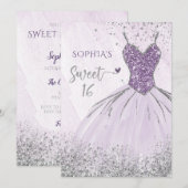 Paarse Silver Glitter Dress Sweet 16 jaar Kaart (Voorkant / Achterkant)
