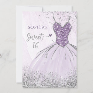 Paarse Silver Glitter Dress Sweet 16 jaar Kaart