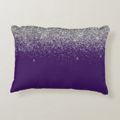 Paarse Silver Glitter Girly Glam Monogram Accent Kussen (Achterkant)