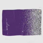 Paarse Silver Glitter Girly Glam Monogram Golfhanddoek (Horizontaal)