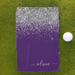 Paarse Silver Glitter Girly Glam Monogram Golfhanddoek<br><div class="desc">Paarse en Zilveren Sparkle Glitter Borhed Metal Monogram Name Golf Towel. Dit maakt de perfecte liefhebbende 16 verjaardag,  bruiloft,  vrijgezellenfeest,  verjaardagsdag,  baby shower of vrijgezellenfeest voor iemand die van luxe glam en stijl houdt.</div>