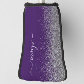 Paarse Silver Glitter Girly Glam Monogram Golfheadcover (Draai 90)