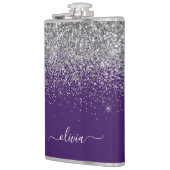 Paarse Silver Glitter Girly Glam Monogram Heupfles (Links)