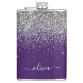 Paarse Silver Glitter Girly Glam Monogram Heupfles (Voorkant)