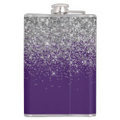 Paarse Silver Glitter Girly Glam Monogram Heupfles (Achterkant)