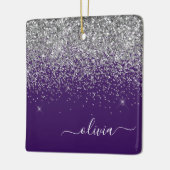 Paarse Silver Glitter Girly Glam Monogram Keramisch Ornament (Links)