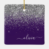 Paarse Silver Glitter Girly Glam Monogram Keramisch Ornament (Achterkant)