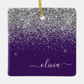 Paarse Silver Glitter Girly Glam Monogram Keramisch Ornament (Voorkant)