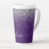 Paarse Silver Glitter Girly Glam Monogram Latte Mok (Rechterhoek)