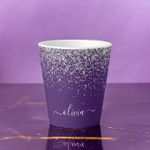 Paarse Silver Glitter Girly Glam Monogram Latte Mok