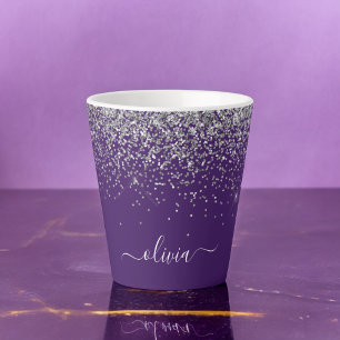 Paarse Silver Glitter Girly Glam Monogram Latte Mok