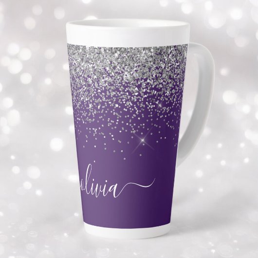Paarse Silver Glitter Girly Glam Monogram Latte Mok