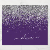 Paarse Silver Glitter Girly Glam Monogram Likeurfles Etiket (Enkel label)