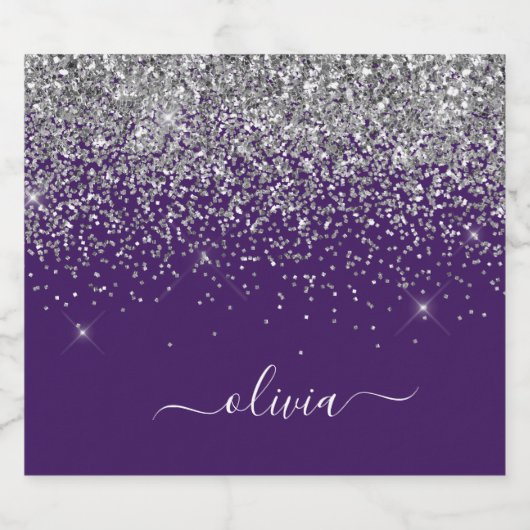 Paarse Silver Glitter Girly Glam Monogram Likeurfles Etiket (Enkel label)