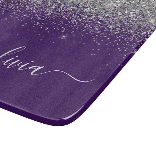 Paarse Silver Glitter Girly Glam Monogram Snijplank (Hoek)
