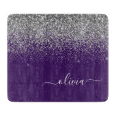 Paarse Silver Glitter Girly Glam Monogram Snijplank (Voorkant)