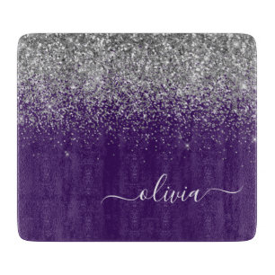 Paarse Silver Glitter Girly Glam Monogram  Snijplank