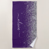 Paarse Silver Glitter Girly Glam Monogram Strandlaken (Voorkant)
