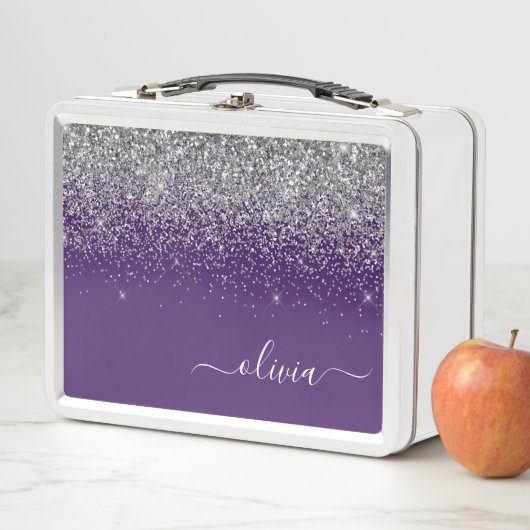 Paarse Silver Glitter Girly Monogram Naam (In situ)