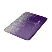 Paarse Silver Glitter Girly Monogram Naam Badmat (Gekanteld)