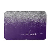 Paarse Silver Glitter Girly Monogram Naam Badmat (Voorkant)