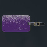 Paarse Silver Glitter Girly Monogram Naam Bagagelabel<br><div class="desc">Zilveren en Paarse Sparkle Glitter Monogram Naam en Initiaal Pillow. Het kussen maakt de perfecte liefste 16 verjaardag,  bruiloft,  vrijgezellenfeest,  baby shower of vrijgezellenfeest cadeau voor iemand die haar kamer in stijl versiert.</div>