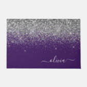 Paarse Silver Glitter Girly Monogram Naam Deurmat (Voorkant)