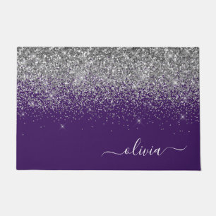 Paarse Silver Glitter Girly Monogram Naam Deurmat