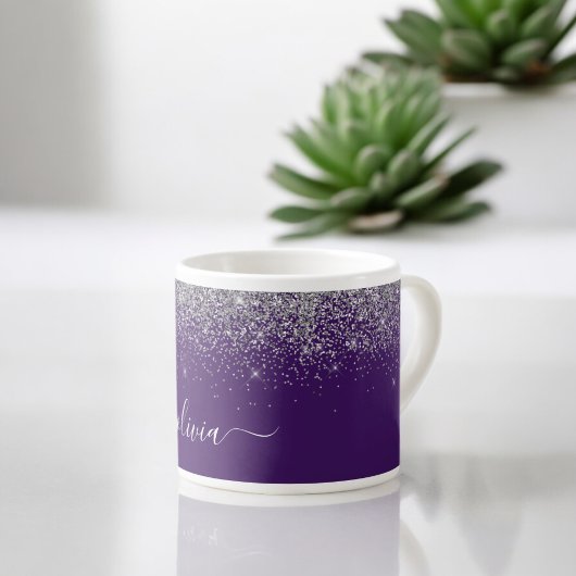 Paarse Silver Glitter Girly Monogram Naam Espresso Kop