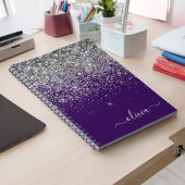 Paarse Silver Glitter Girly Monogram Naam Notitieboek