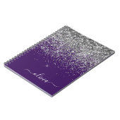 Paarse Silver Glitter Girly Monogram Naam Notitieboek (Linkerzijde)