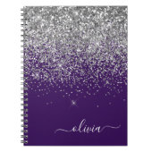 Paarse Silver Glitter Girly Monogram Naam Notitieboek (Voorkant)