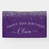 Paarse Silver Glitter Girly Monogram Naam Spandoek (Horizontaal)