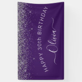 Paarse Silver Glitter Girly Monogram Naam Spandoek (Verticaal)