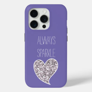 Paarse Silver Glitter Heart iPhone 15 Pro Case